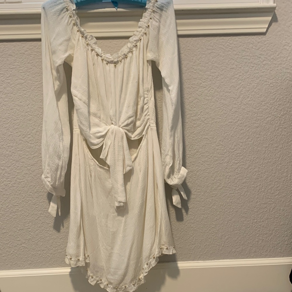 Lovers + Friends Dress w/Gold Accent Beads; Cream and Size M